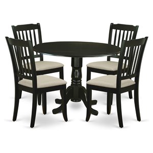 Pemberly Row 5-Piece Wood Dining Set with Slatted Chairs in Black