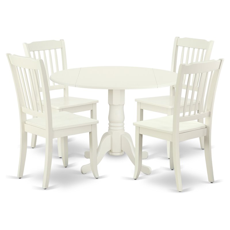 Pemberly Row 5-Piece Wood Dining Table Set with Slatted Chairs in White