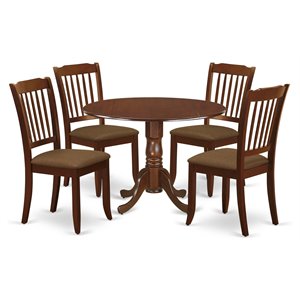 Pemberly Row 5-Piece Wood Dining Set with Linen Seats in Mahogany Finish