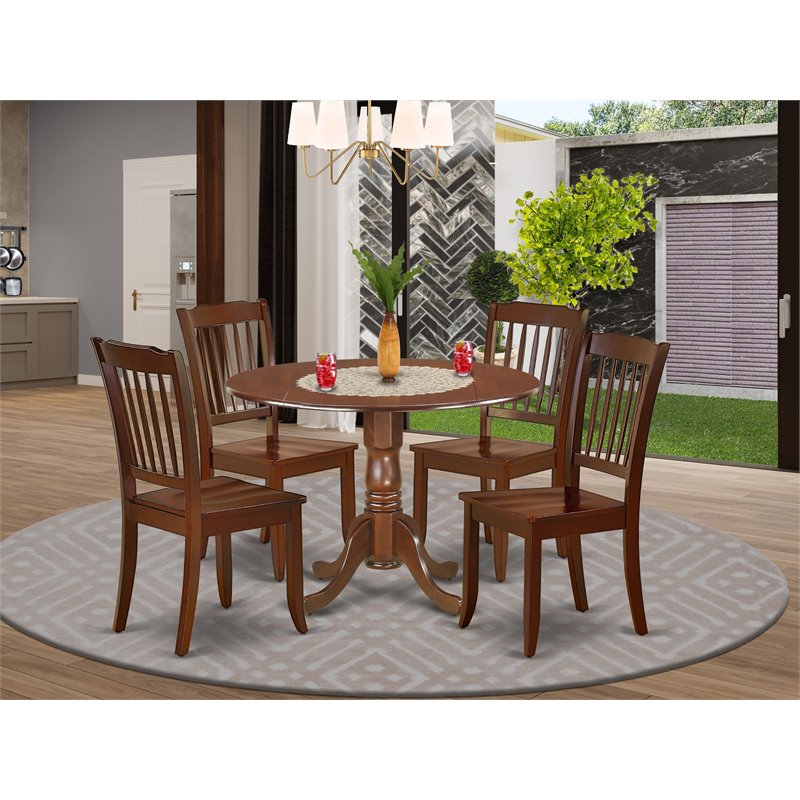 Pemberly Row 5-Piece Wood Dining Set with Slat Back Chairs in Mahogany