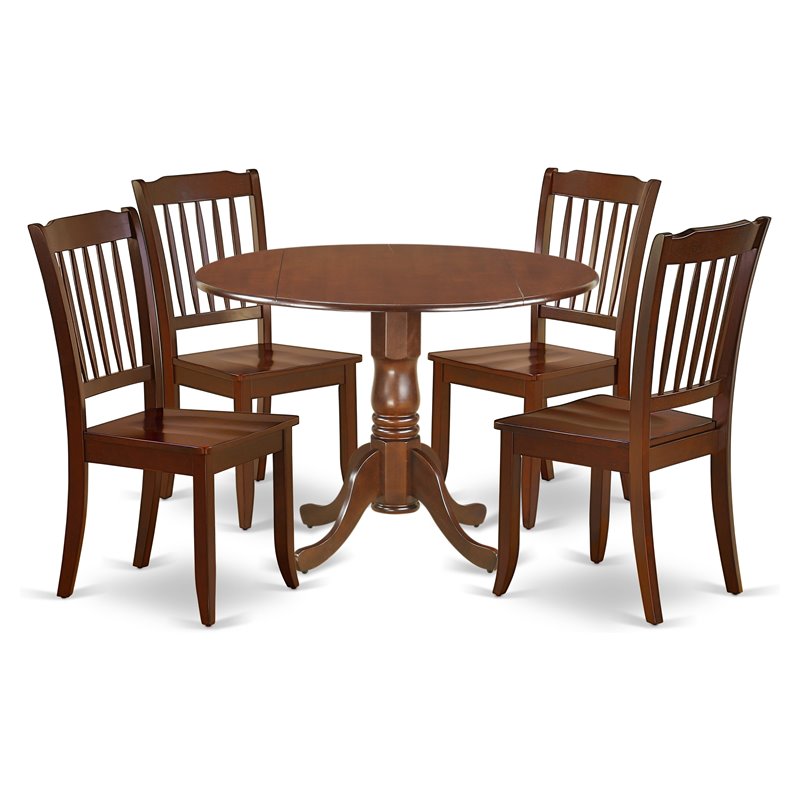 Pemberly Row 5-Piece Wood Dining Set with Slat Back Chairs in Mahogany