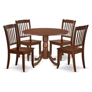 Pemberly Row 5-Piece Wood Dining Set with Slat Back Chairs in Mahogany