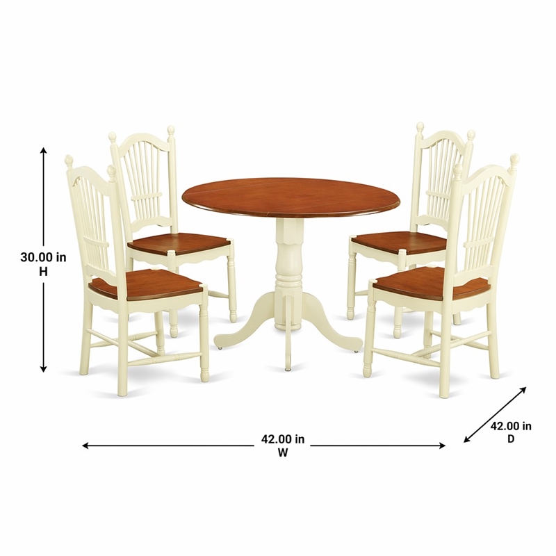 Pemberly Row 5-Piece Wood Dining Table Set in Buttermilk and Cherry Finish