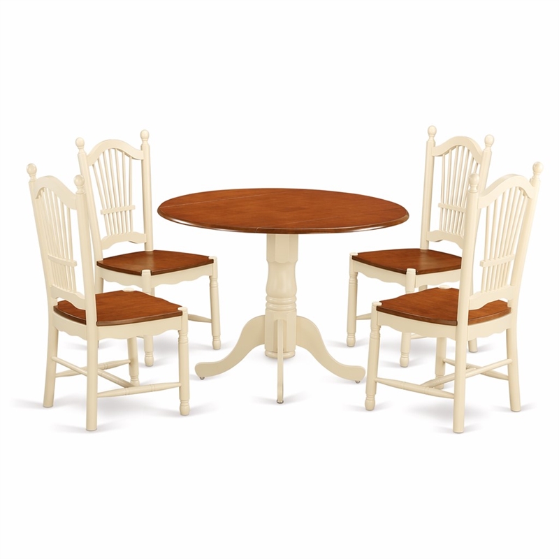 Pemberly Row 5-Piece Wood Dining Table Set in Buttermilk and Cherry Finish