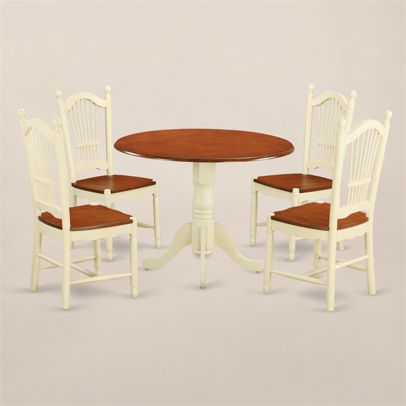 Pemberly Row 5-Piece Wood Dining Table Set in Buttermilk and Cherry Finish