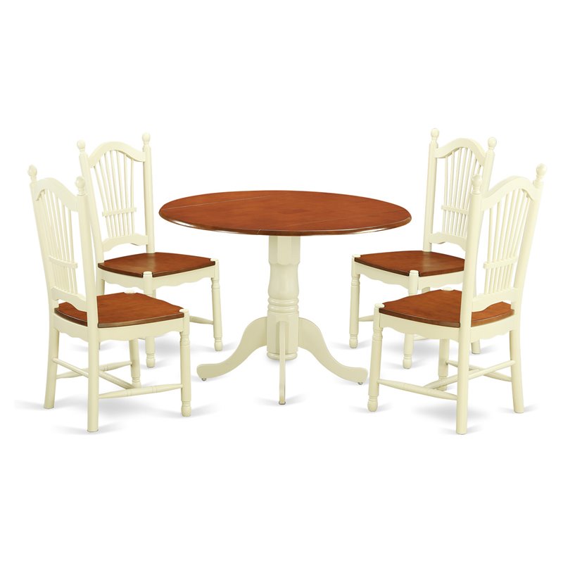 Pemberly Row 5-Piece Wood Dining Table Set in Buttermilk and Cherry Finish