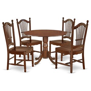 Pemberly Row 5-Piece Dining Set with Solid Wood Seat in Mahogany Finish