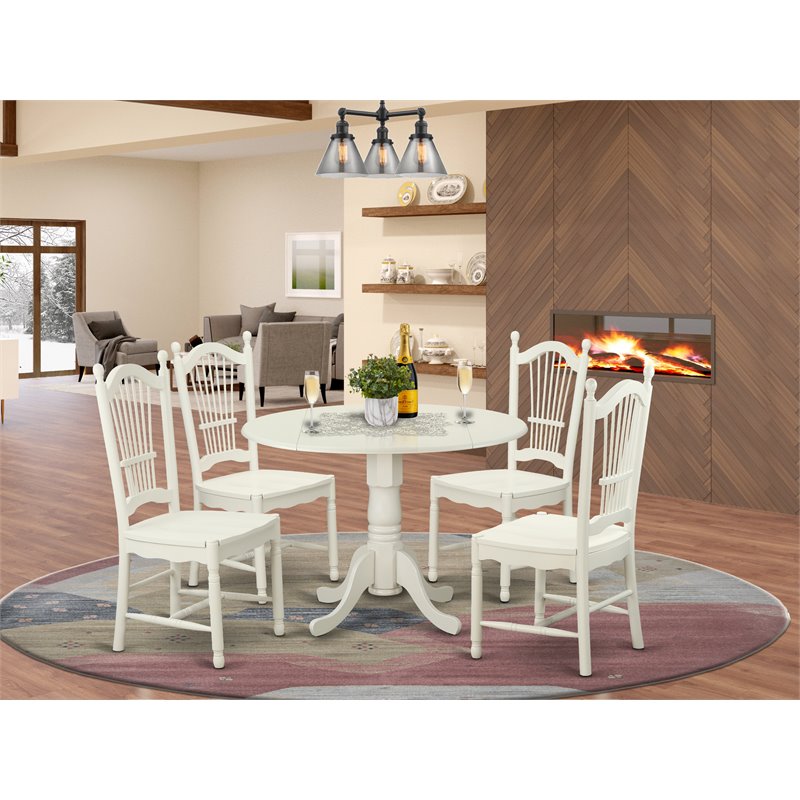 Pemberly Row 5-Piece Wood Dining Table Set in Linen White Finish