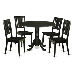 Pemberly Row 5-Piece Wood Dining Table Set with Wood Seats in Black