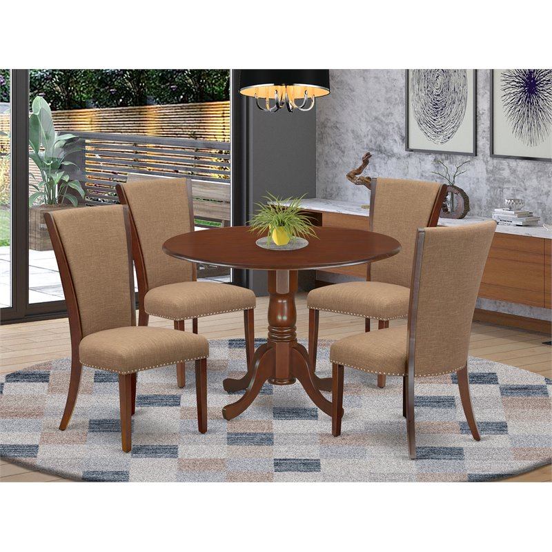 Pemberly Row 5-Piece Dining Table Set with Drop Leafs in Mahogany