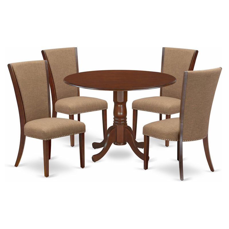 Pemberly Row 5-Piece Dining Table Set with Drop Leafs in Mahogany
