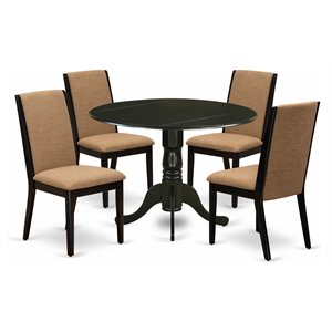 Pemberly Row 5-Piece Wood Dining Table Set with Fabric Chairs in Black