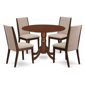 Pemberly Row 5-Piece Wood Dining Set with Linen Cushioned Chairs in Mahogany