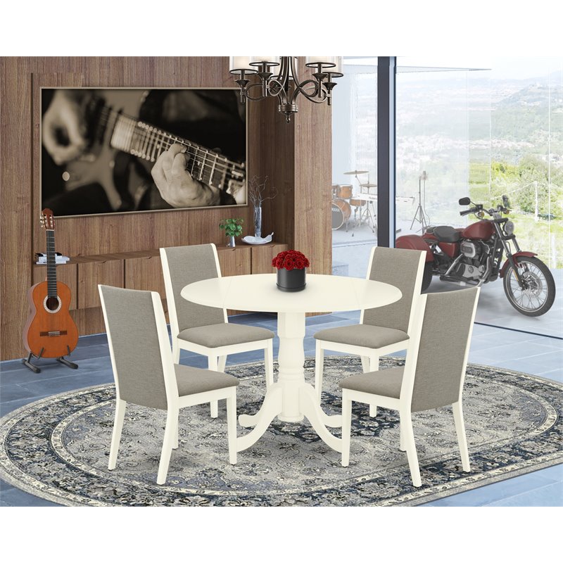 Pemberly Row 5-Piece Dining Set with Linen Upholstered Chairs in White