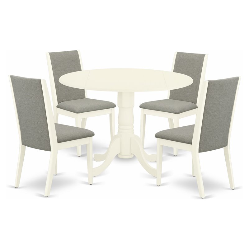 Pemberly Row 5-Piece Dining Set with Linen Upholstered Chairs in White