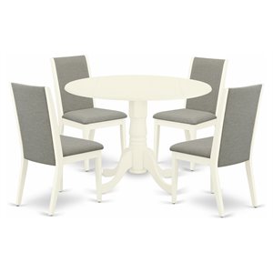Pemberly Row 5-Piece Dining Set with Linen Upholstered Chairs in White