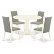 Pemberly Row 5-Piece Dining Set with Linen Upholstered Chairs in White
