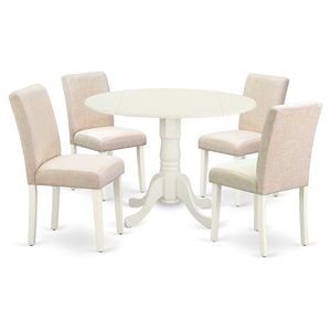 Pemberly Row 5-Piece Wood Dining Set with Fabric Seats in White