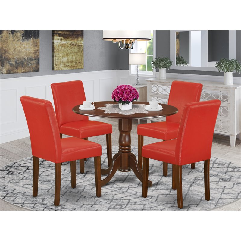 Pemberly Row 5-Piece Wood Dining Set in Mahogany and Firebrick Red