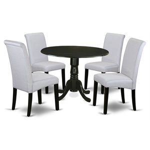 Pemberly Row 5-Piece Wood Dining Set in Black and Grayish Blue Fabric