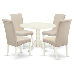 Pemberly Row 5-Piece Wood Dining Set in Linen White and Cream