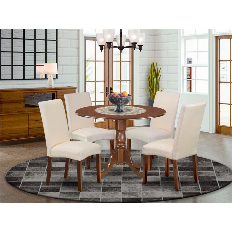 Pemberly Row 5-Piece Wood Dining Set in Mahogany and Cream
