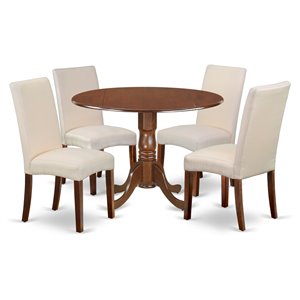 Pemberly Row 5-Piece Wood Dining Set in Mahogany and Cream