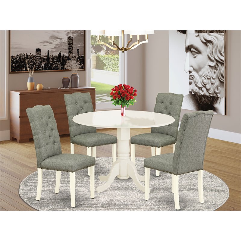 Pemberly Row 5-Piece Wood Dining Set in Linen White and Smoke Finish