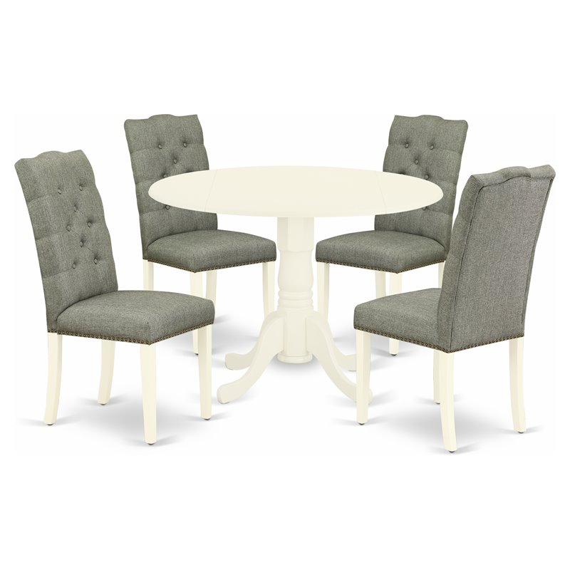 Pemberly Row 5-Piece Wood Dining Set in Linen White and Smoke Finish
