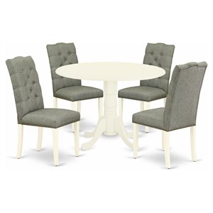 Pemberly Row 5-Piece Wood Dining Set in Linen White and Smoke Finish