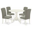 Pemberly Row 5-Piece Round Dining Set in Linen White and Dark Shitake