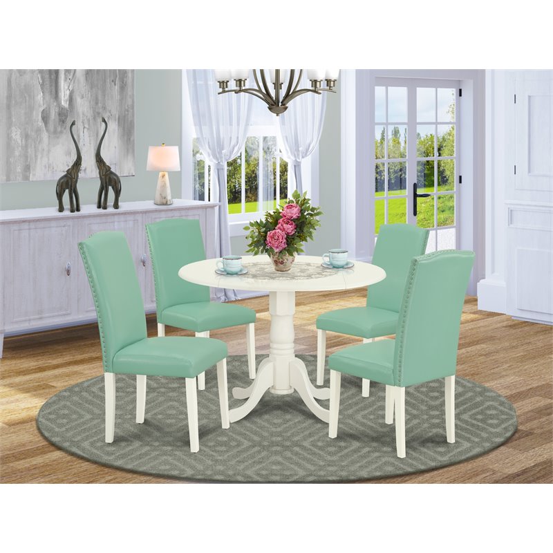 Pemberly Row 5-Piece Round Dining Set in Linen White and Pond