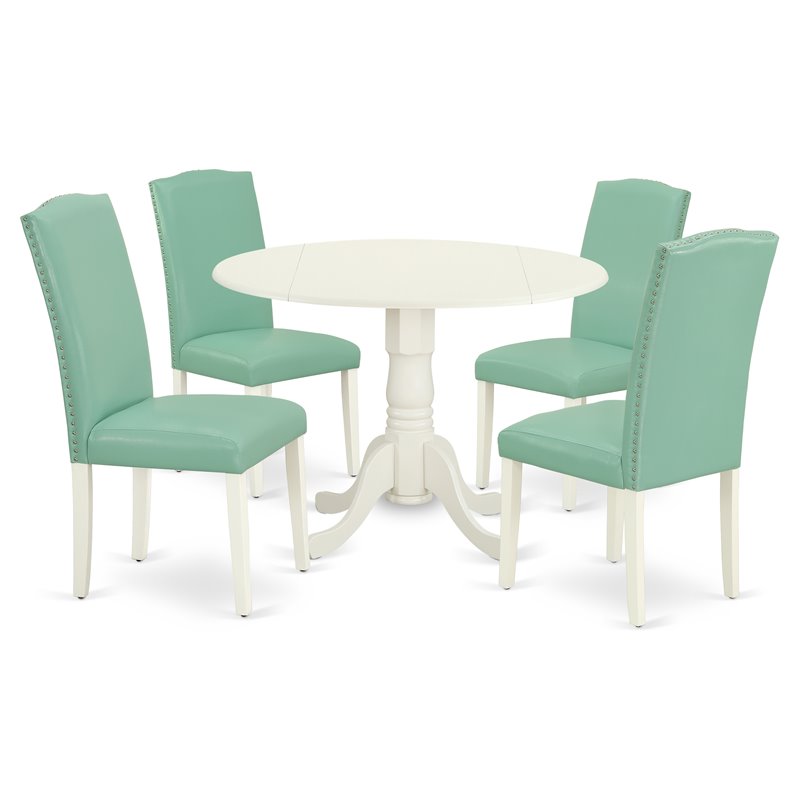 Pemberly Row 5-Piece Round Dining Set in Linen White and Pond