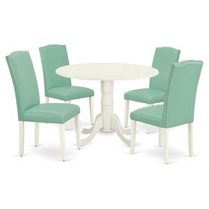 Pemberly Row 5-Piece Round Dining Set in Linen White and Pond