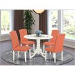 Pemberly Row 5-Piece Round Dining Set in Linen White and Pink Flamingo