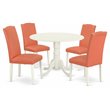 Pemberly Row 5-Piece Round Dining Set in Linen White and Pink Flamingo