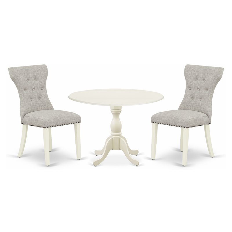 Pemberly Row 3-Pc Drop Leaf Wood Dining Set in Linen White and Doeskin