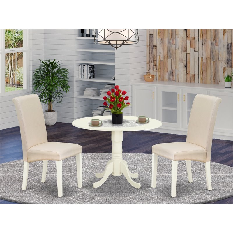 Pemberly Row 3-Piece Wood Dining Set in Linen White and Cream
