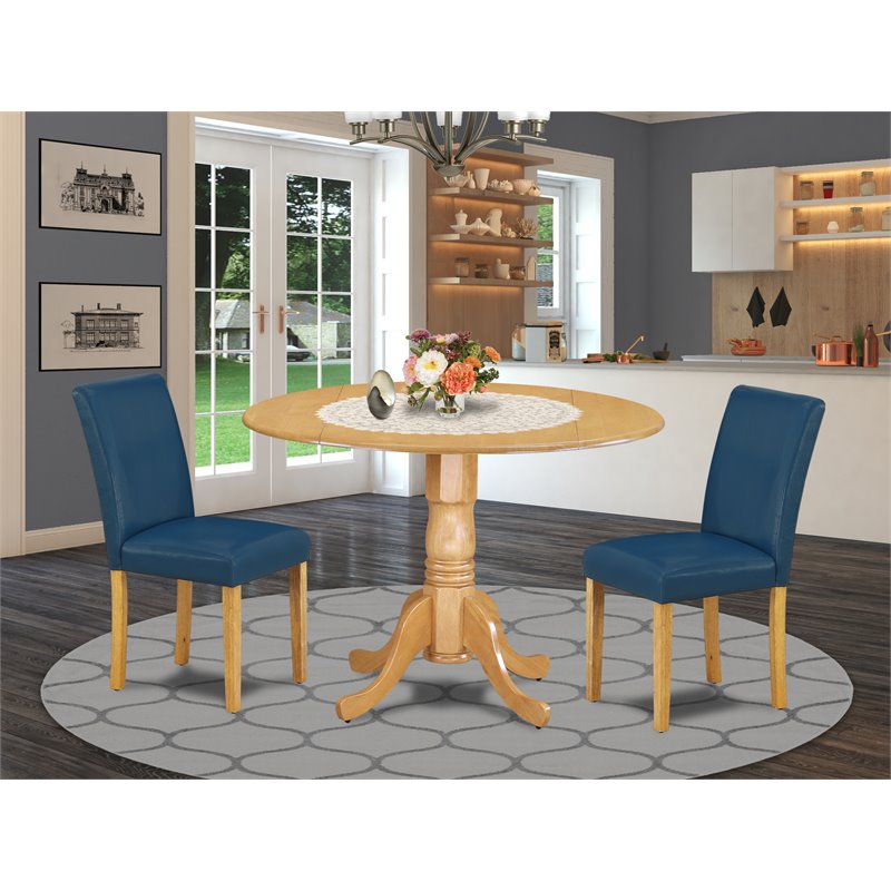 Pemberly Row 3-Piece Wood Dining Set in Oak and Oasis Finish