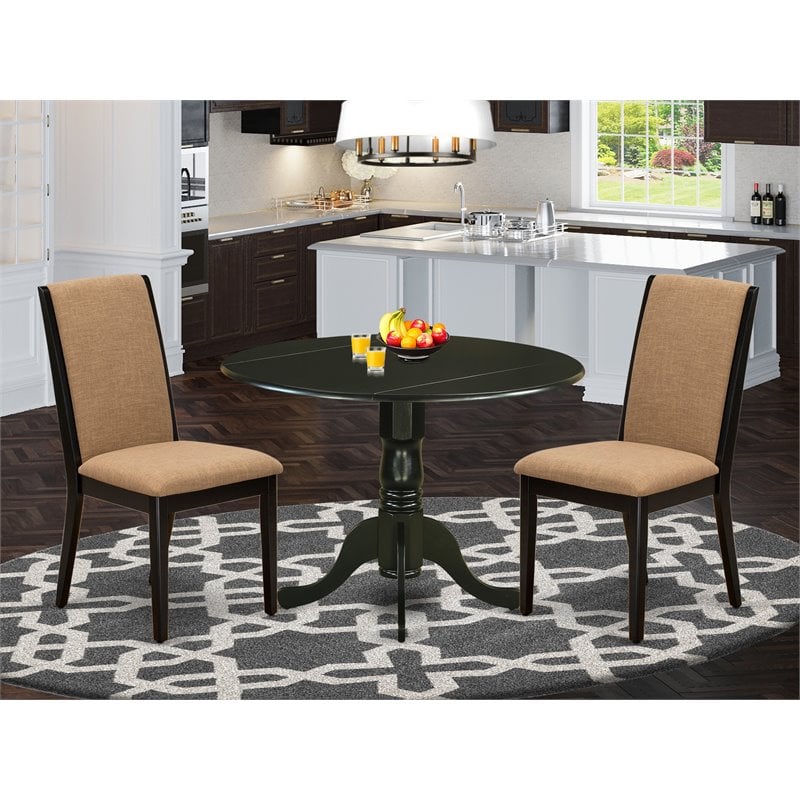 Pemberly Row 3-Piece Wood Dining Table Set in Black with Linen Fabric