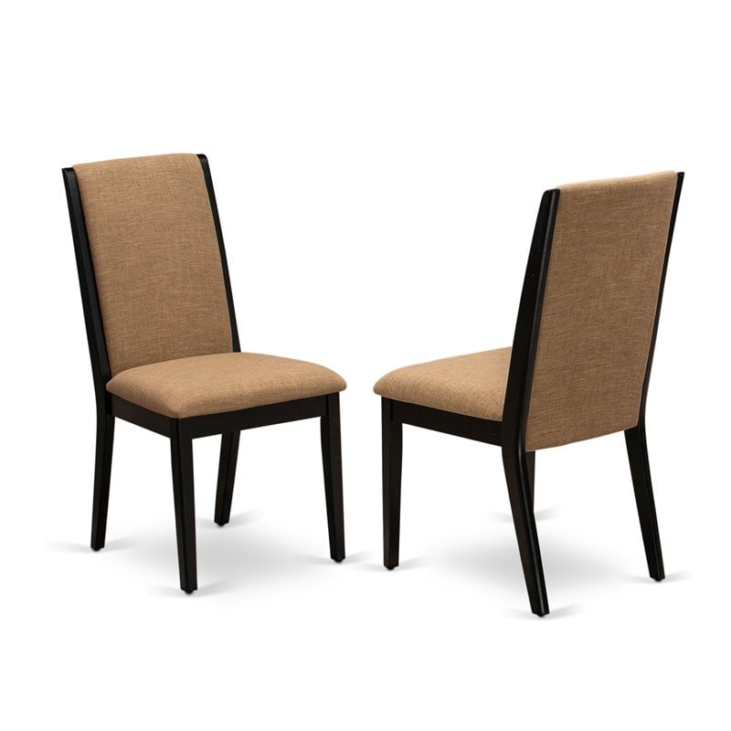 Pemberly Row 3-Piece Wood Dining Table Set in Black with Linen Fabric