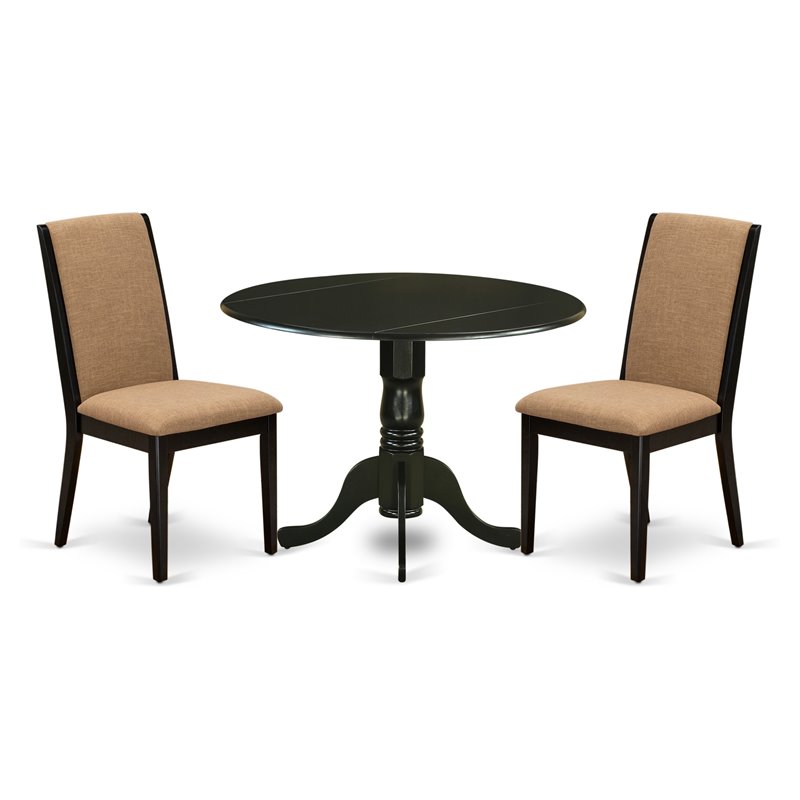 Pemberly Row 3-Piece Wood Dining Table Set in Black with Linen Fabric