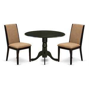 Pemberly Row 3-Piece Wood Dining Table Set in Black with Linen Fabric