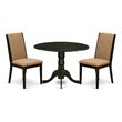 Pemberly Row 3-Piece Wood Dining Table Set in Black with Linen Fabric