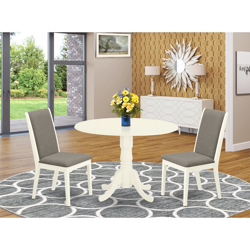 Pemberly Row 3-Piece Wood Dining Table Set in Linen White with Fabric