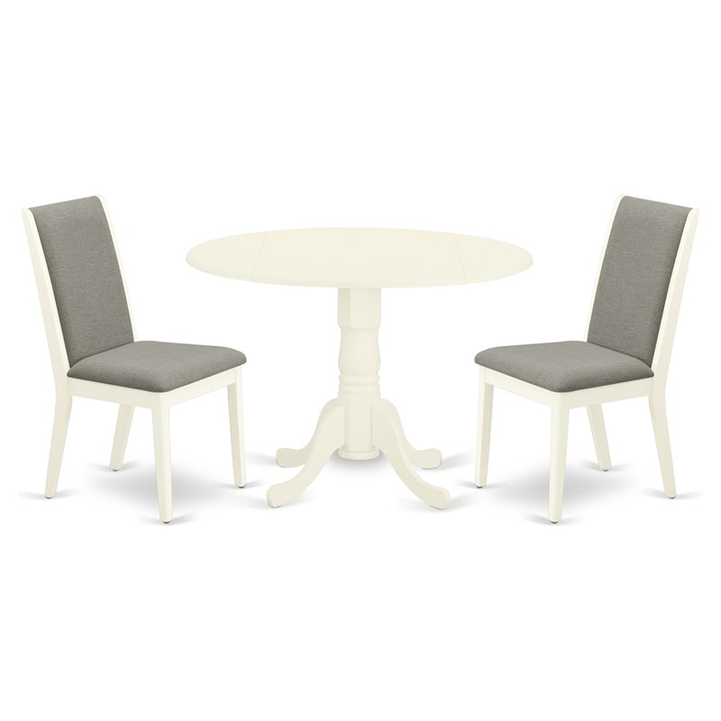 Pemberly Row 3-Piece Wood Dining Table Set in Linen White with Fabric