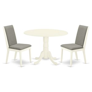 Pemberly Row 3-Piece Wood Dining Table Set in Linen White with Fabric