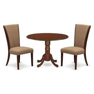 Pemberly Row 3-Piece Drop Leaf Dining Set in Mahogany with Fabric