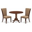 Pemberly Row 3-Piece Drop Leaf Dining Set in Mahogany with Fabric