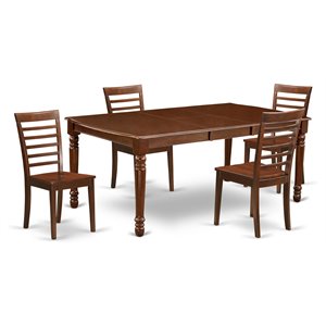 Pemberly Row 5-Piece Wooden Dining Set with Mahogany Finish and Chairs